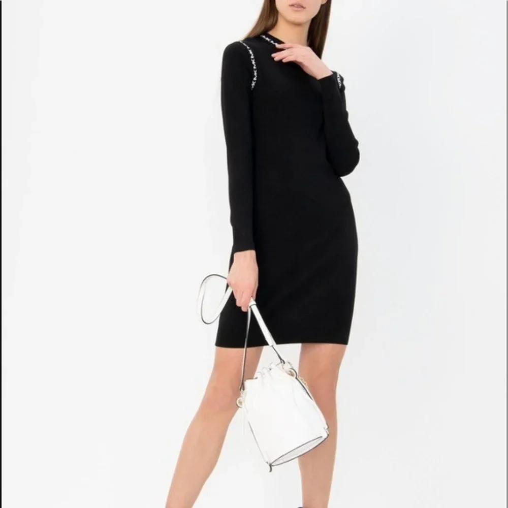 Michael Michael Kors Long-sleeve Logo Trim Mini Dress In Black - Picture 3 of 4